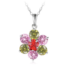 Flower Necklace Pendant Platinum Plated CZ Diamond Jewelry (CNL0217-B)