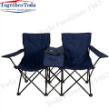 Chaise à double camping extérieure pliable avec parapluie solaire