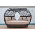 Blanco rattan exterior lado sunbed con dosel