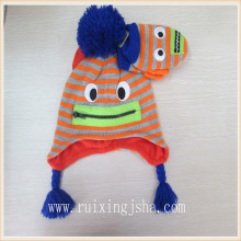 Winter Cartoon Knitted Jacquard Striped Hat And Glove Set