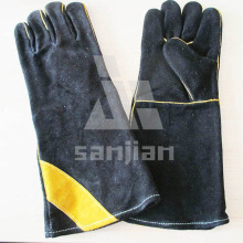 Negro doble plam cuero guante de seguridad de soldadura con guante de trabajo CE
