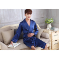 Men's long faux silk robe nightgown sleepwear