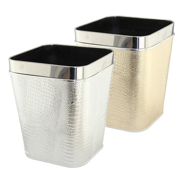 Stainless Steel Top Rim Leather Covered Open Top Trash Bin