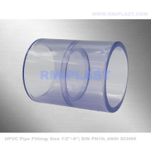 Acoplamento de ajuste de tubo de PVC transparente PN16