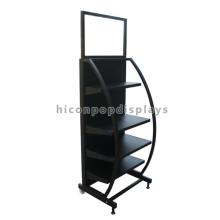 Movable Custom 4-Shelving Metal Olio Lubrificante Display Rack, Floor Merchandising Oil Display Rack