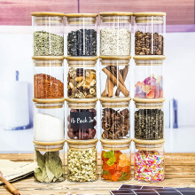 Glass Spicejar com tampas de bambu LAISTERS DE ALIMENTOS SECOS