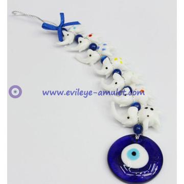 Seven colorful elephant evil eye wall decoration