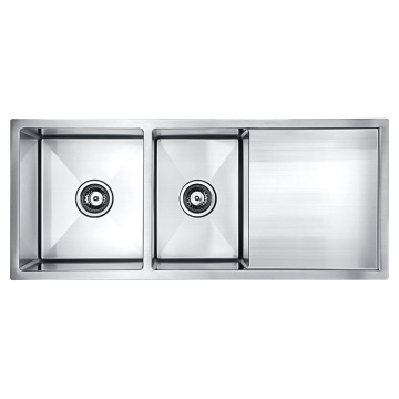 Stainless Steel Drainboard Double Bowl Kitchen Sink