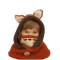 Cape shawl cap children cartoon rabbit ears handmade wool baby winter warm hat