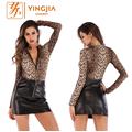 Mono con estampado de leopardo sexy con cremallera de manga larga para mujer