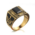 Custom logo black gold Masonic gem ring