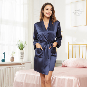 Silk Short-Length Bathrobe Robe With Pockets Wedding Party