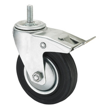 Middle Duty Series Caster - Threaded W/ Brake - Black Industrial Rubber (roller bearing)