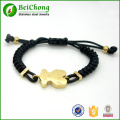 Fashion gold plated stainless steel cute teddy bear red black brown nylon rope bracelet