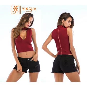 Tops de chaleco de punto casual con cuello en V para mujer