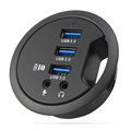 3 Ports USB 3.0 in-Desk Charger Hub with Audio and Charging Ports for PC mobile Phone