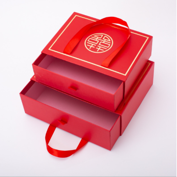 Red Wedding Gift Box with Handle Gold Foil