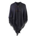 Women's Striped Poncho with Tassels