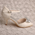 Mary Jane Lace and Crystal Wedding Shoe Ivory Lace