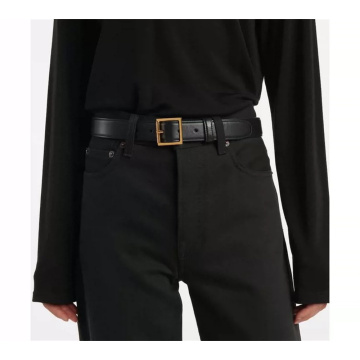 Cinturón de cuero negro clásico de siltre de plateado de oro