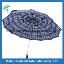Poliéster diseño de verificación dos doblar hombre paraguas