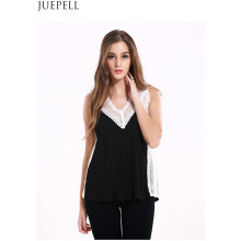 Summer New Big Yards Loose V-Neck Halter Lace Sleeveless Vest Women Chiffon Shirt Blouse Stitching Factory Price