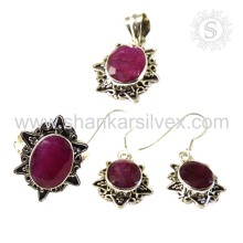 Jóias de prata requintadas de jóias de prata Ruby Set Jóias de prata indianas Jóias de Prata Jaipur