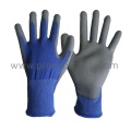 Blaue Polyester Strickhandschuhe mit grauem PU Tauchen