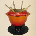 Enamel Cast Iron Cheese Fondue Set with 6 Forks