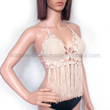 Fábrica Mulher Handmade Crochet Bikini Top, Halter Bra