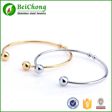 Fashion Women Cuff Jewelry Opening Bead Silver And Gold Titanium Steel Adjustable Bracelet Bangles