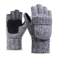 Leather Palm Half-Finger Clamshell Acrylic Knitting Gloves