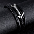 Bracelet d&#39;ancrage en cuir noir pour hommes