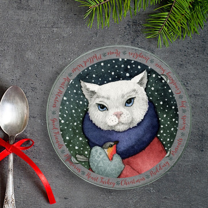 winter-cat-round-glass-coaster