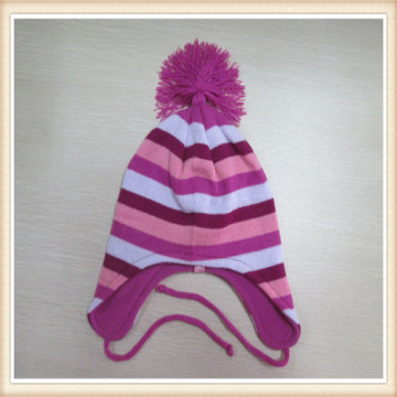 Children  Lovely 100% acrylic knitted earflap hat with fringes/tassel on top