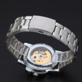 winner men watch with visible mechanism small dial watch with stainless steel band