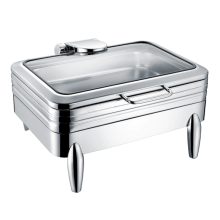 Square stainless steel chafing dish in restaurant