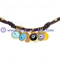 Multi Color Evil Eye Brown Leather Bracelet 7.5in