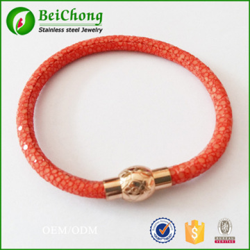 red stingray leather rose gold stainless steel magnetic bracelet bangles