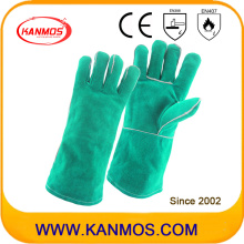 Green Cowhide Split Leather Industrial Safety Welding Gants de travail à la main (111031)