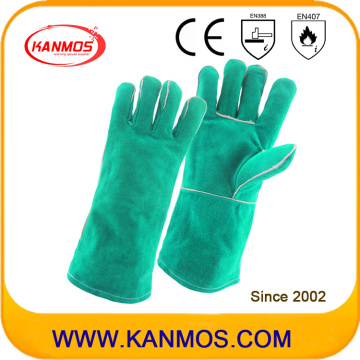 Green Cowhide Split Leather Industrial Safety Welding Hand Work Gloves (111031)