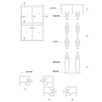 Porte de garde-robe de surface de 84 mm Profils en aluminium