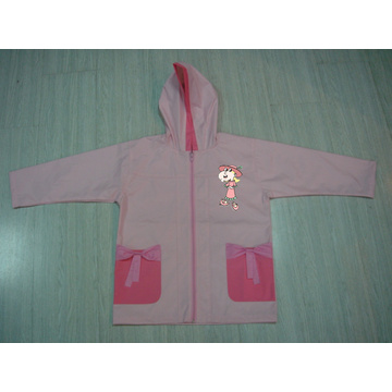 Yj-1142 Pink Summer Hiking Thin Rain Jacket for Toddler Girls with Hood