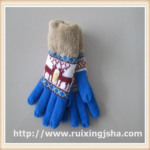  knitted fleece cuff deer pattern gloves