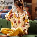 Women Cute Long-sleeved Cotton Nightwear Pajamas Set