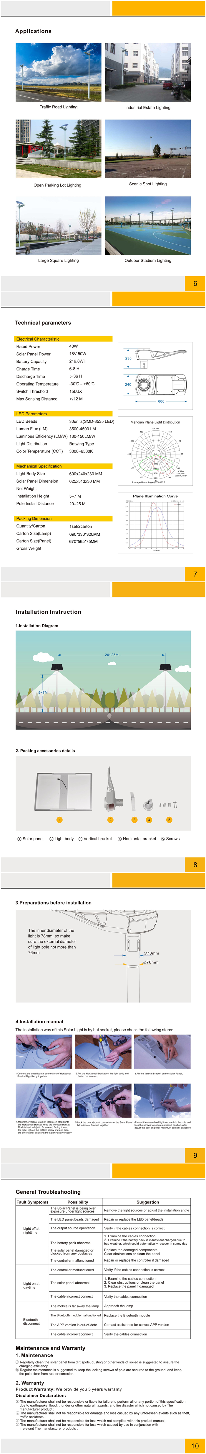 40W solar led street light