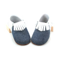 Elastische Krippenschuhe Baby Mokassins mit weicher Ledersohle