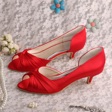 Low Heel Red Satin Shoes Open Toe