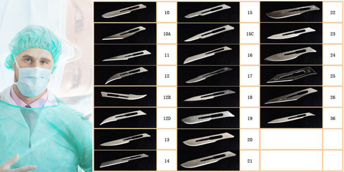 Different sizes of surgical blades