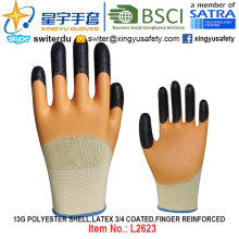 13G Polyester Shell Latex 3/4 Coated, Finger Reinforced Gloves (L2623) with CE, En388, En420, Work Gloves